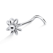 Flower Silver Curved Nose Stud NSKB-611